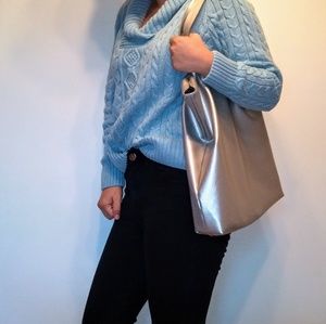 Jeanne Pierre Blue Cable Knit Mock Neck Sweater